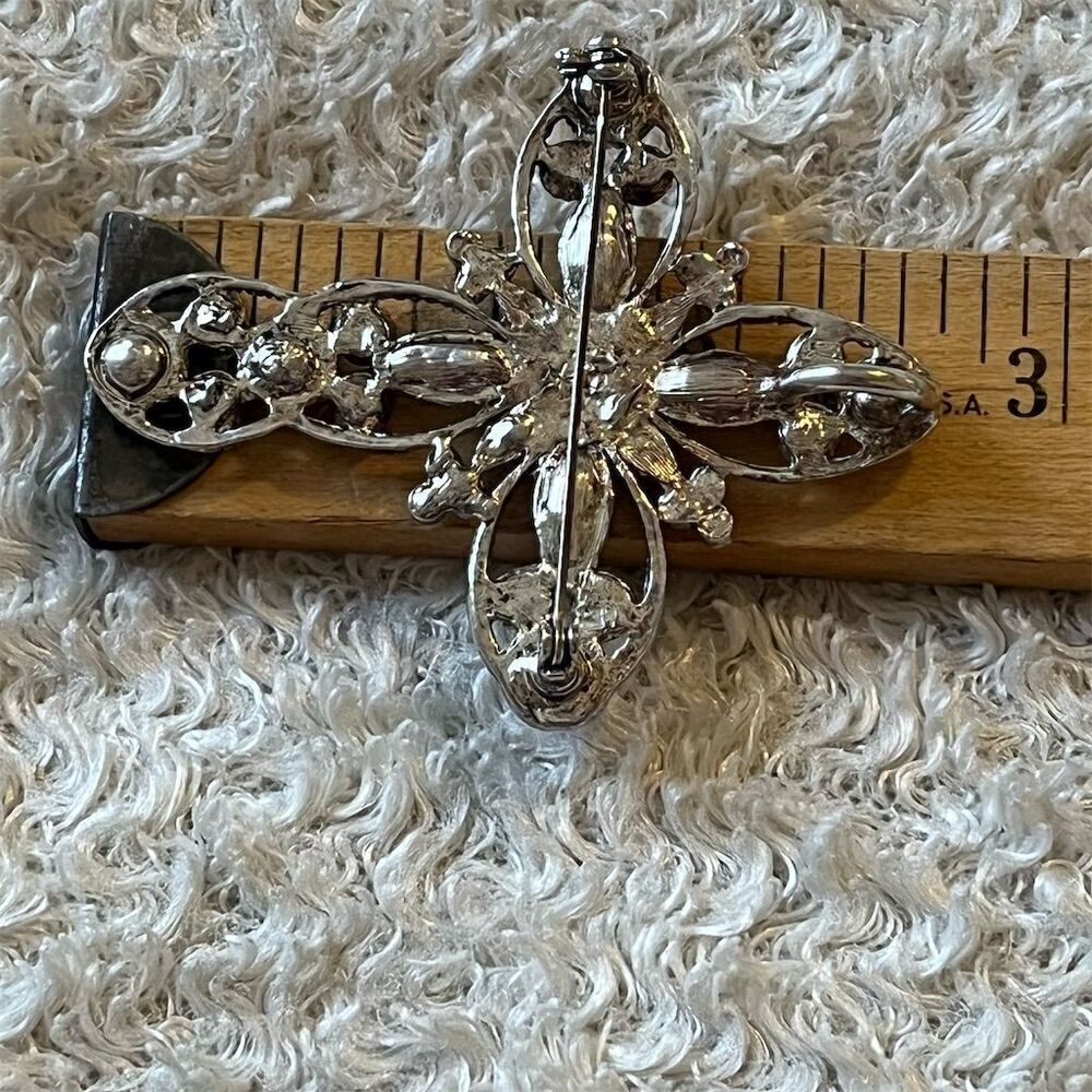 Vintage Rhinestone Cross Pendant/Brooch Sterling Silver Religious Pin/Necklace - Picture 4 of 6